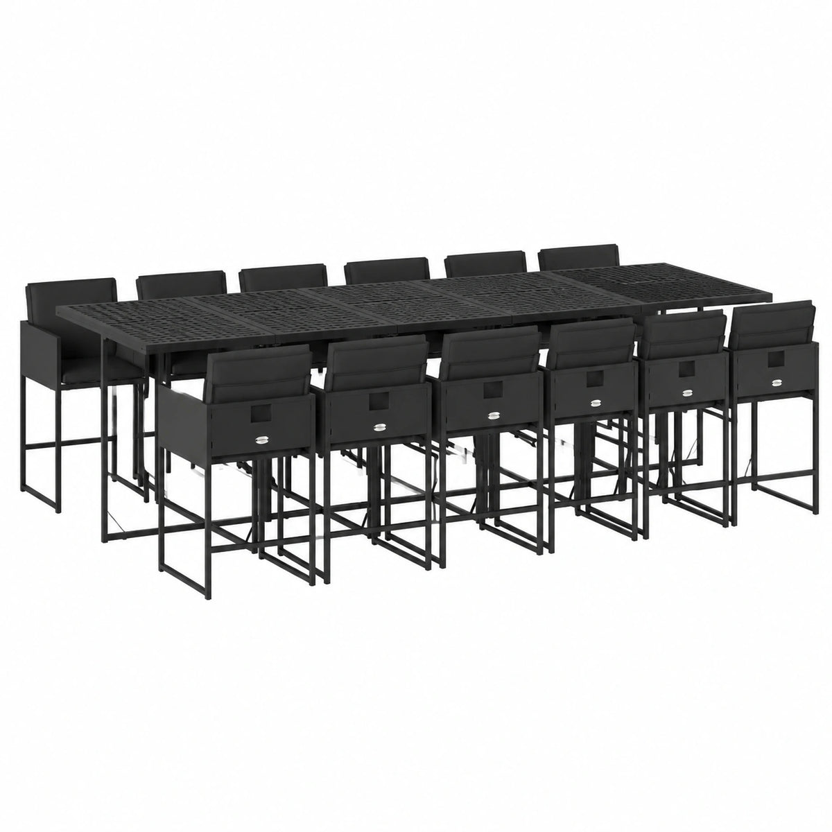 Salon de jardin, pliable, en résine tressée, 7 pièces, coloris noir, pour la terrasse ou le jardin