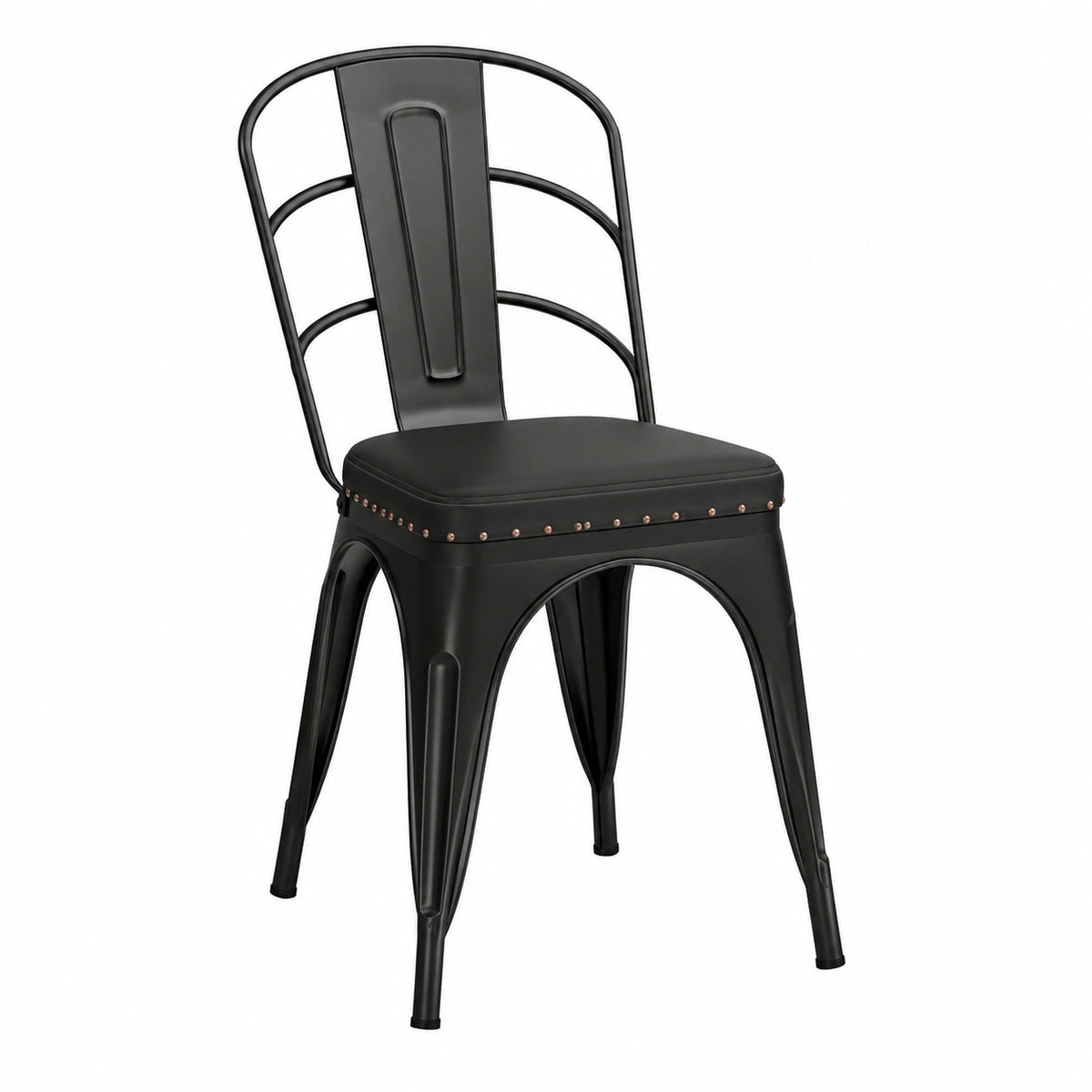 Chaise, rembourré, en métal, coloris noir, 44 x 53 x 84 cm, pour la salle à manger ou la cuisine