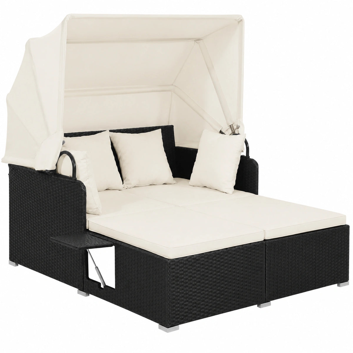 Chaise longue, pliable, en résine tressée, 2 places, coloris blanc, pour la terrasse ou le jardin