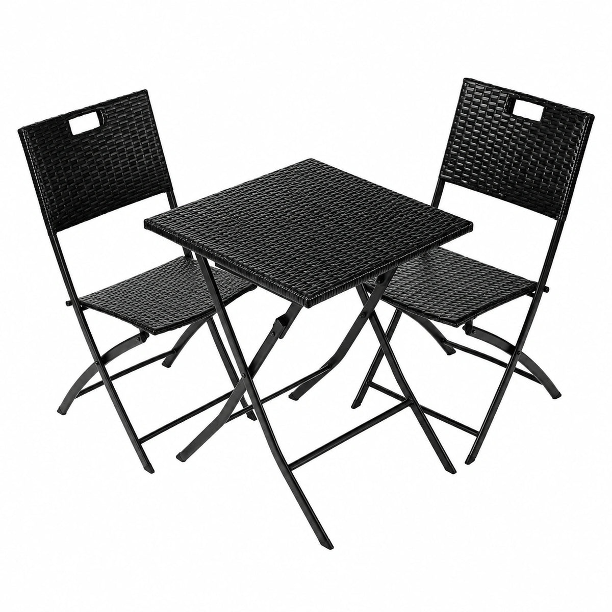 Salon de jardin, en résine tressée, pliable, coloris noir, 3 pièces, pour la terrasse ou le jardin