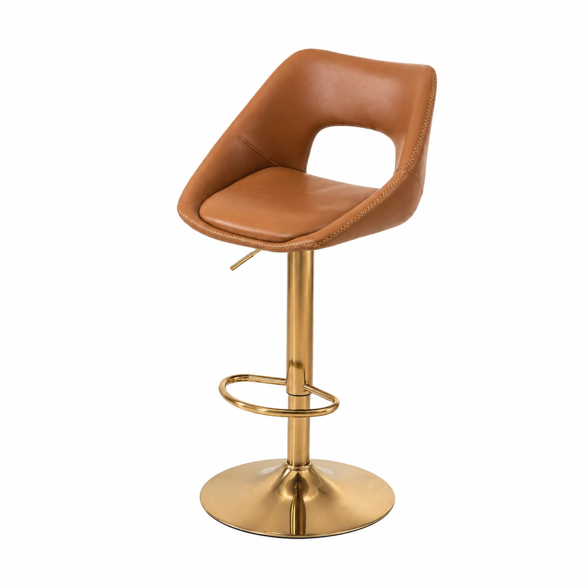 Chaise, pivotant, réglable, en cuir, coloris marron et doré, pour la salle à manger ou la cuisine