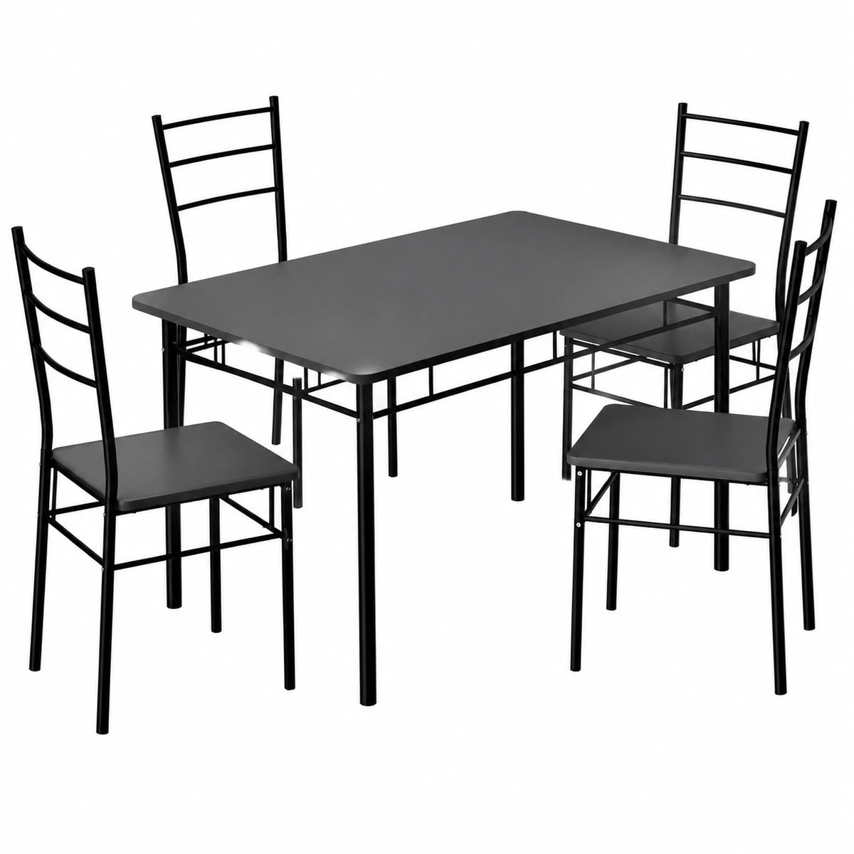 Table, 5 pièces, avec 4 chaises, en panneaux de bois et métal, coloris anthracite, pour les espaces de vie