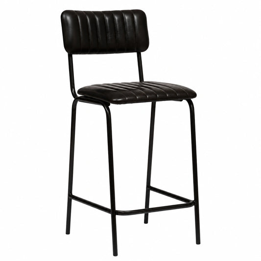 Chaise, en métal et cuir, coloris noir, pour la salle à manger ou la cuisine