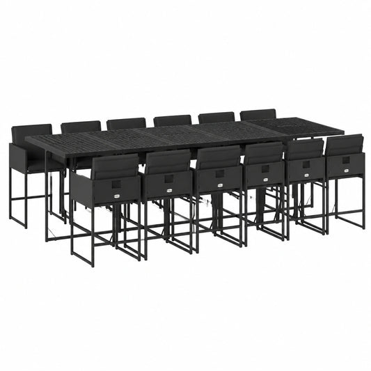 Salon de jardin, pliable, en résine tressée, 7 pièces, coloris noir, pour la terrasse ou le jardin