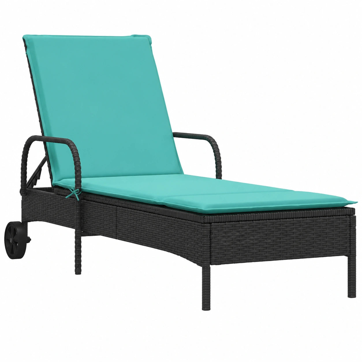 Chaise longue, sur roulettes, en résine tressée, coloris noir, pour la terrasse ou le jardin