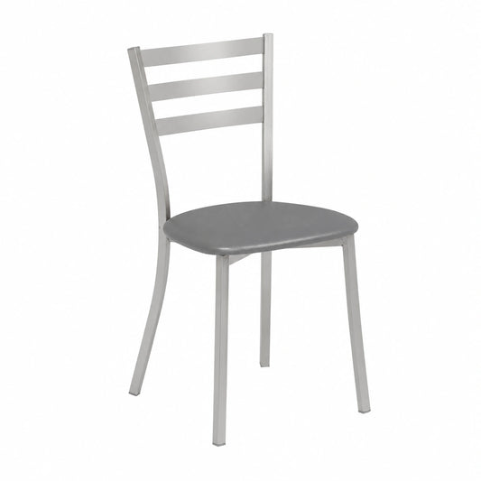 Chaise, en aluminium et similicuir, coloris gris et graphite, pour la salle à manger ou la cuisine