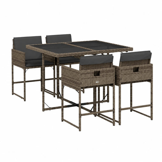 Salon de jardin, 5 pièces, pliable, en résine tressée, coloris gris, pour la terrasse ou le jardin