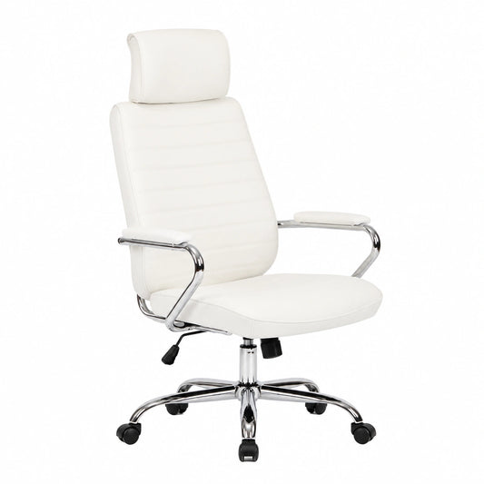 Bureau, pivotant, réglable, en métal et cuir, coloris blanc, pour l’espace de travail
