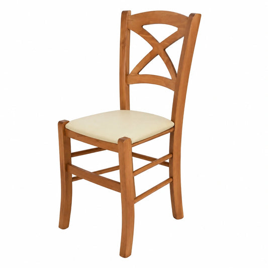 Chaise, rembourré, en cuir, coloris ivoire, pour la salle à manger ou la cuisine