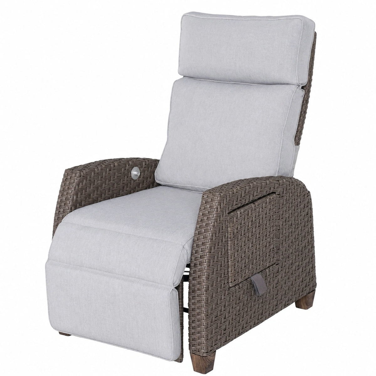 Fauteuil relax, en aluminium et résine tressée, réglable, coloris beige, pour le salon