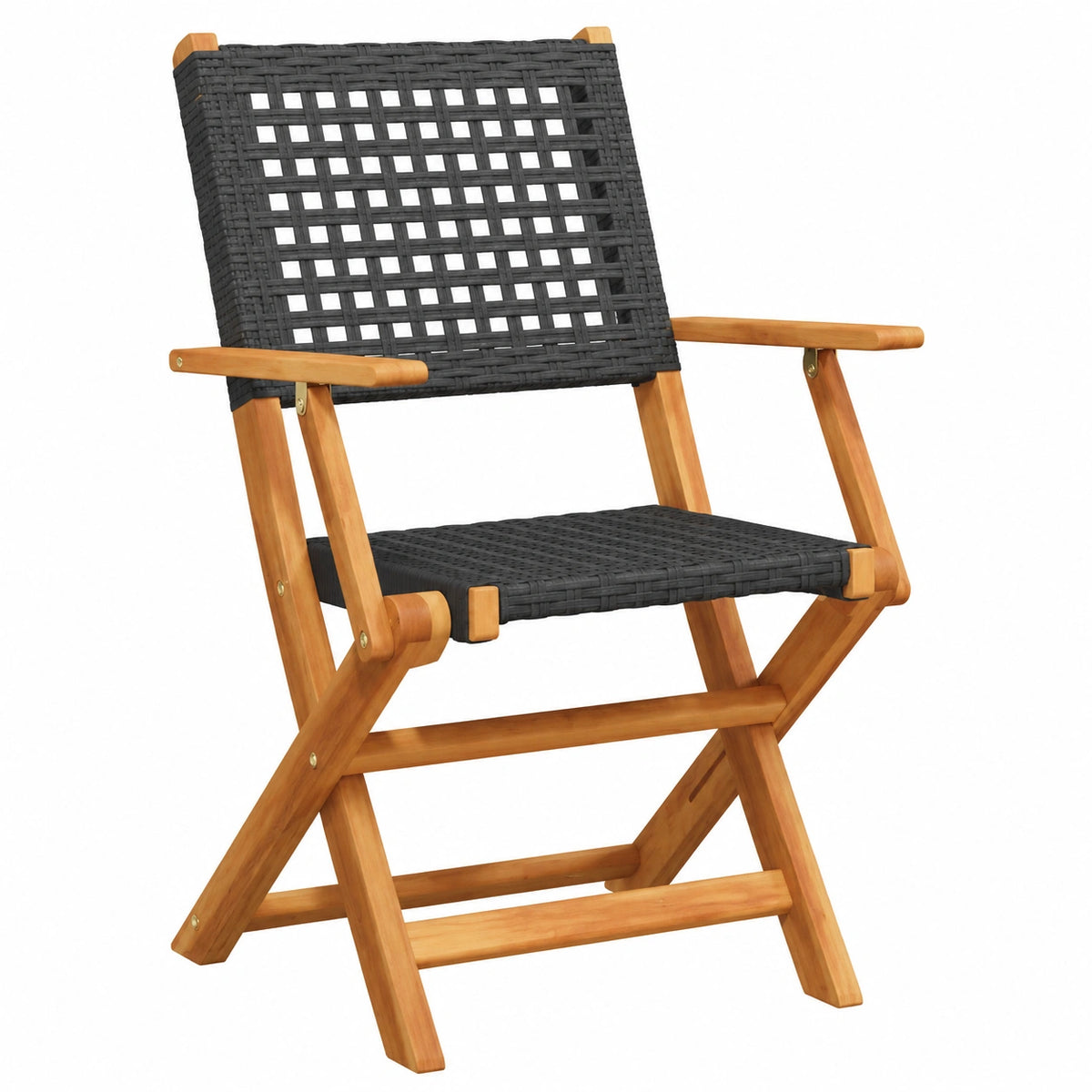 Chaise, en bois massif et résine tressée, coloris noir, pour la salle à manger ou la cuisine