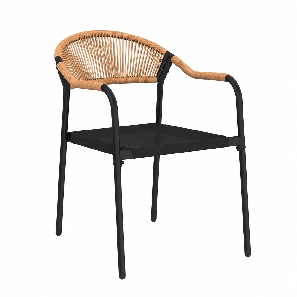 Chaise, en métal et résine tressée, coloris noir, pour la salle à manger ou la cuisine