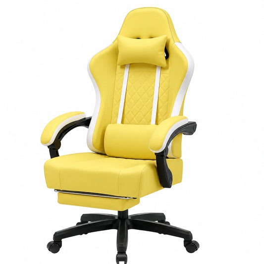 Fauteuil, en similicuir et cuir, coloris jaune, pour le salon ou la chambre