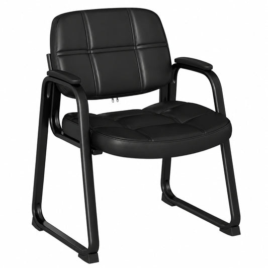 Chaise, en métal et cuir, rembourré, coloris noir, pour la salle à manger ou la cuisine
