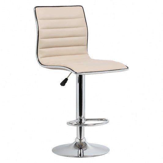 Chaise, pivotant, réglable, en métal et cuir, coloris beige, pour la salle à manger ou la cuisine