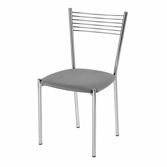 Chaise, rembourré, en acier et cuir, coloris gris, pour la salle à manger ou la cuisine