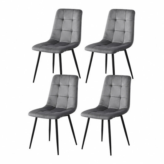 Chaise, en métal et velours, rembourré, coloris gris, pour la salle à manger ou la cuisine