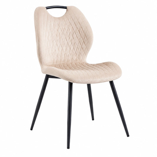 Chaise, rembourré, en métal et velours, coloris noir et beige, pour la salle à manger ou la cuisine