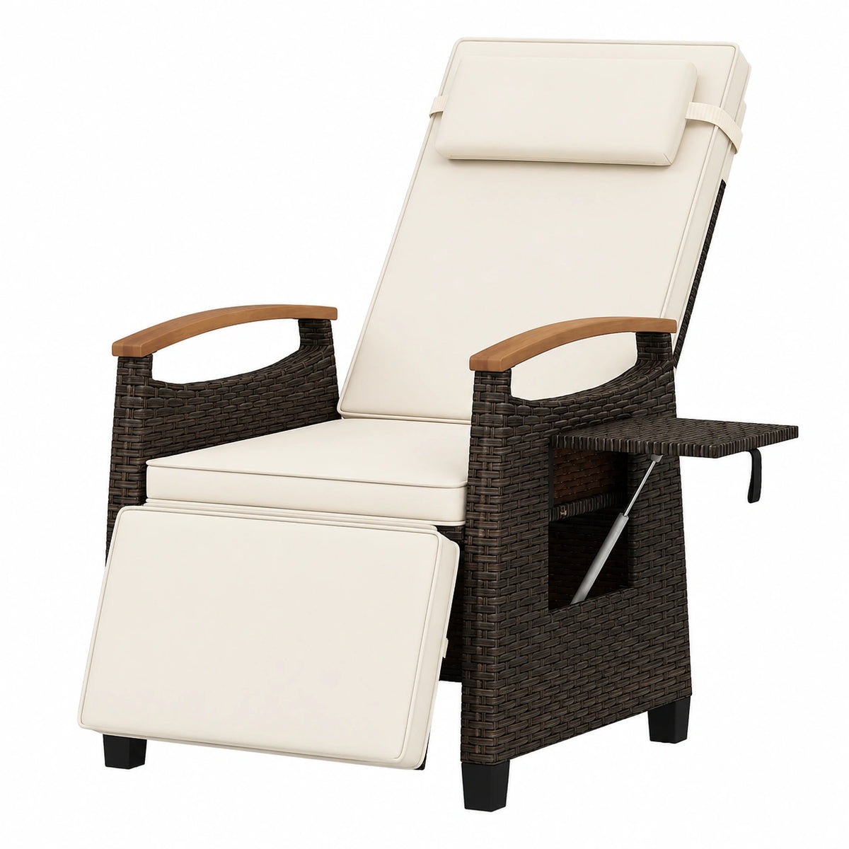 Chaise longue, en résine tressée, pliable, réglable, coloris blanc, pour la terrasse ou le jardin