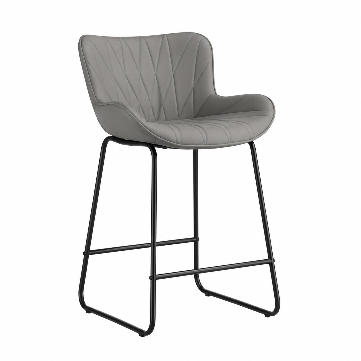 Chaise, en métal et cuir, coloris gris, pour la salle à manger ou la cuisine