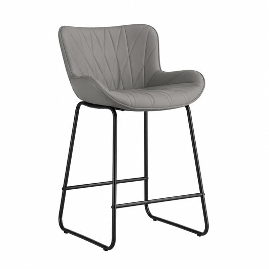 Chaise, en métal et cuir, coloris gris, pour la salle à manger ou la cuisine