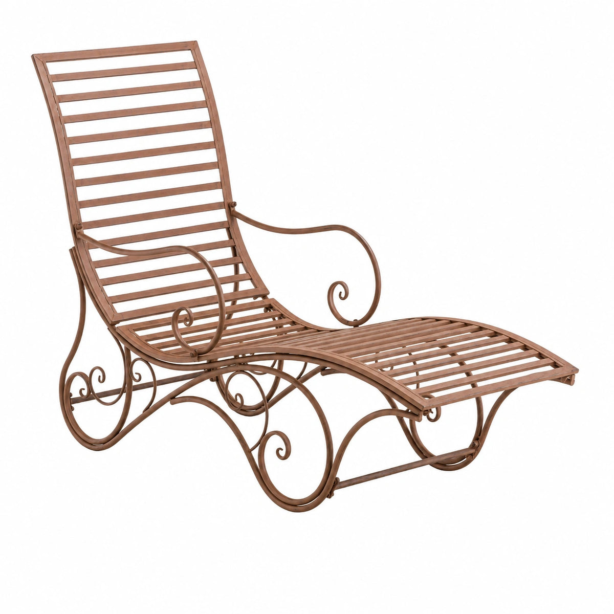 Chaise longue, en métal, coloris marron, pour la terrasse ou le jardin
