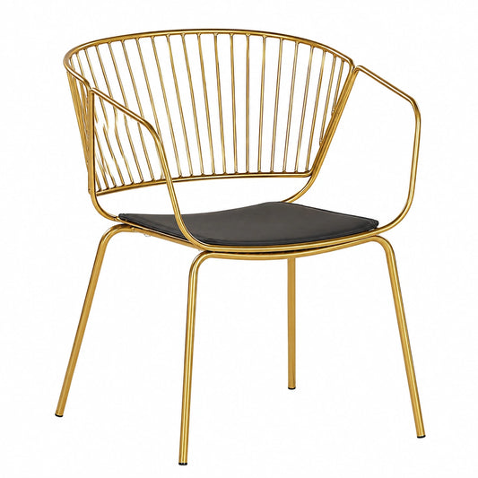 Chaise, en métal et cuir, coloris noir et doré, pour la salle à manger ou la cuisine