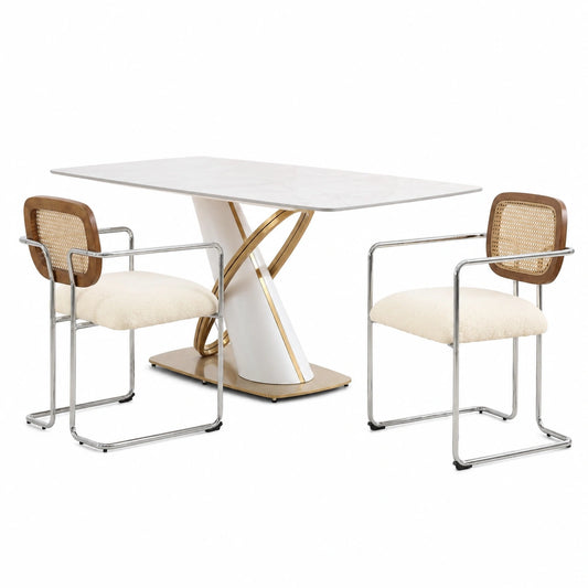 Chaise, en métal et résine tressée, coloris blanc, pour la salle à manger ou la cuisine