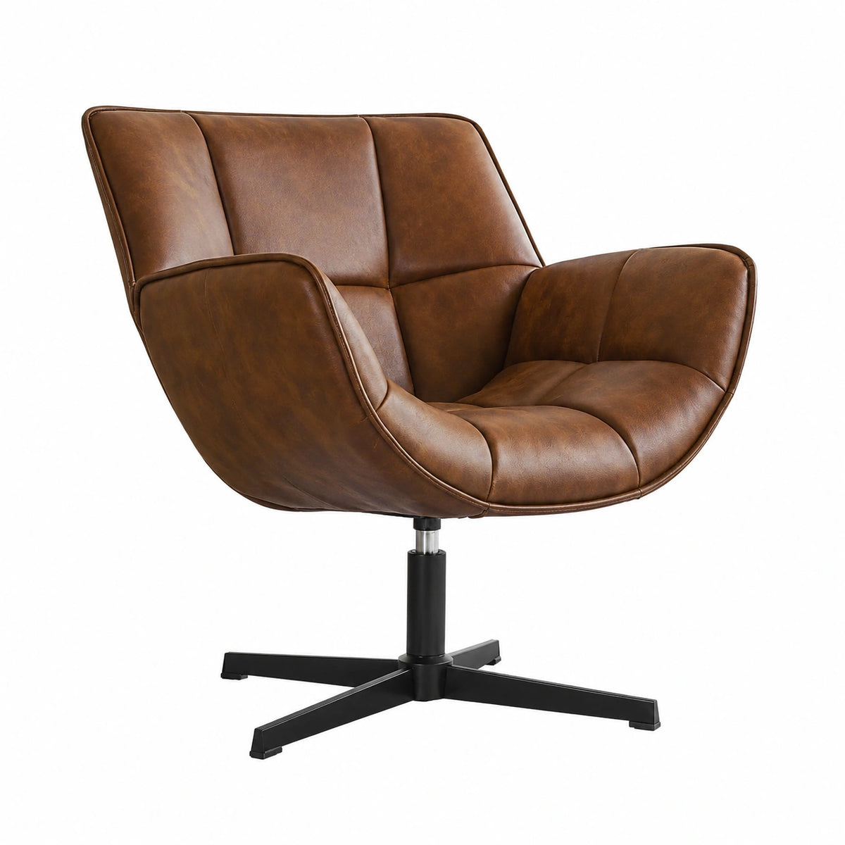 Fauteuil, pivotant, en cuir, 1 place, coloris marron, pour le salon ou la chambre